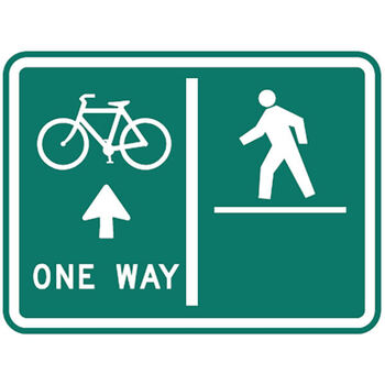 bike left, one way, pedestrian right (path / lane order)