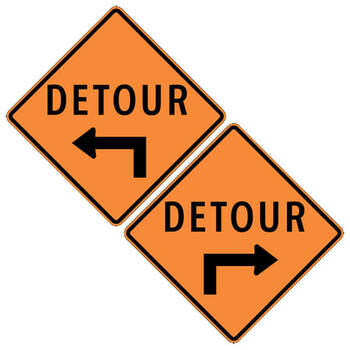 detour left ahead / right ahead (double sided)