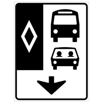 hov, buses and carpool with down arrow