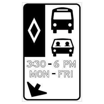 hov, buses and carpool with (hours and days) left angled arrow