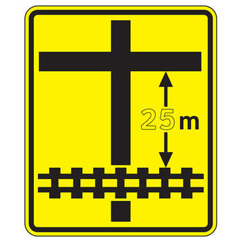 railway warning sign in advance of secondary intersection with variable distance
