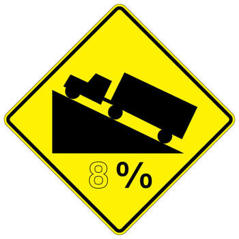 truck on (incline) steep grade (xx) %
