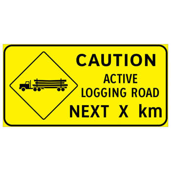 caution active logging road next ( x ) km - right