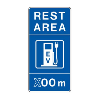 Rest Area, EV Symbol, ( x )00m, Advance Sign