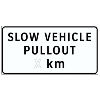 Advance signing for slow moving vehicle pullout, located immediately after SMVP to indicate distance to next pullout