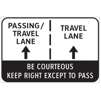 Lane configuration diagram - Be Courteous Keep Right Except to Pass