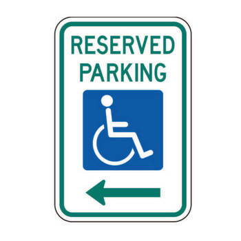 handicap parking, immediate reserved parking space w/ left arrow