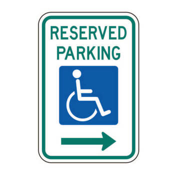 handicap parking, immediate reserved parking space w/ right arrow