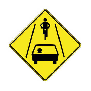 single file - cyclists & vehicles