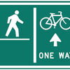 pedestrian left, bike right, one way (path / lane order)