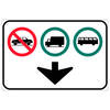 no cars, trucks and buses permitted with down arrow