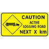 caution active logging road next ( x ) km - left