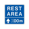 Rest Area Ahead with Distance Messaging - Up Arrow, ( x )00 m