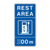 Rest Area, EV Symbol, ( x )00m, Advance Sign