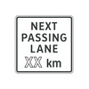Informational sign for placement at or near the end of a passing lane