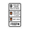 signal push button to cross - cross with caution - don