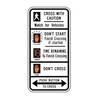 signal push button to cross - cross with caution - don