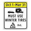 non commmercial vehicles must use winter tires from oct 1 - mar 31