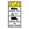 winter tire regulatory sign for commercial & passenger vehicles oct 1 - mar 31