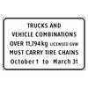 commercial and heavy trucks over 11,794 kg must carry chains, effective oct 1 through march 31